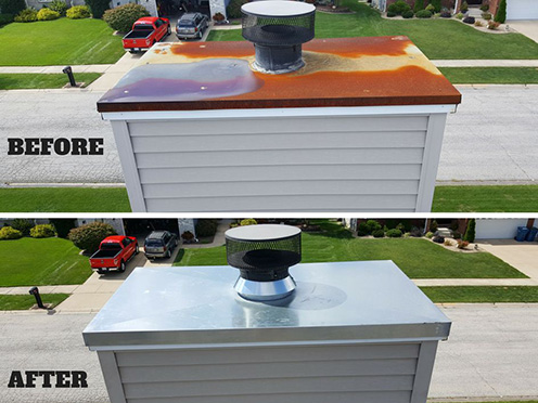 Rusty Chimney Cover Cap - Repaired by The Chimney Sweep & Duct Cleaning, LLC. - Stafford, Virginia